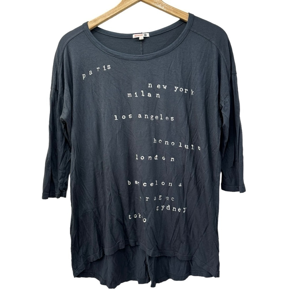 Sundry Destinations 3/4 Sleeve Gray Travel Tee T-Shirt Top, OS